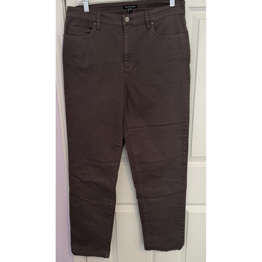 Eileen Fisher Ankle Pants Sz 10 Organic Cotton Brown Cropped Pockets Casual EUC